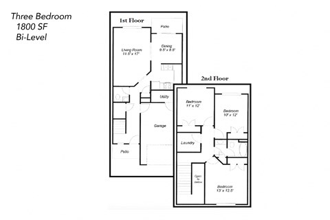 Floor plan for 3 beds, 1.5 baths, 1812 sqft